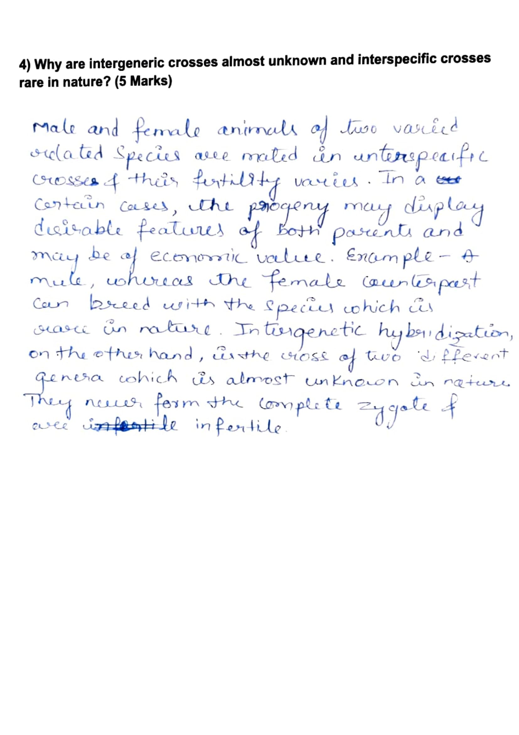 Science question paper with handwritten answer